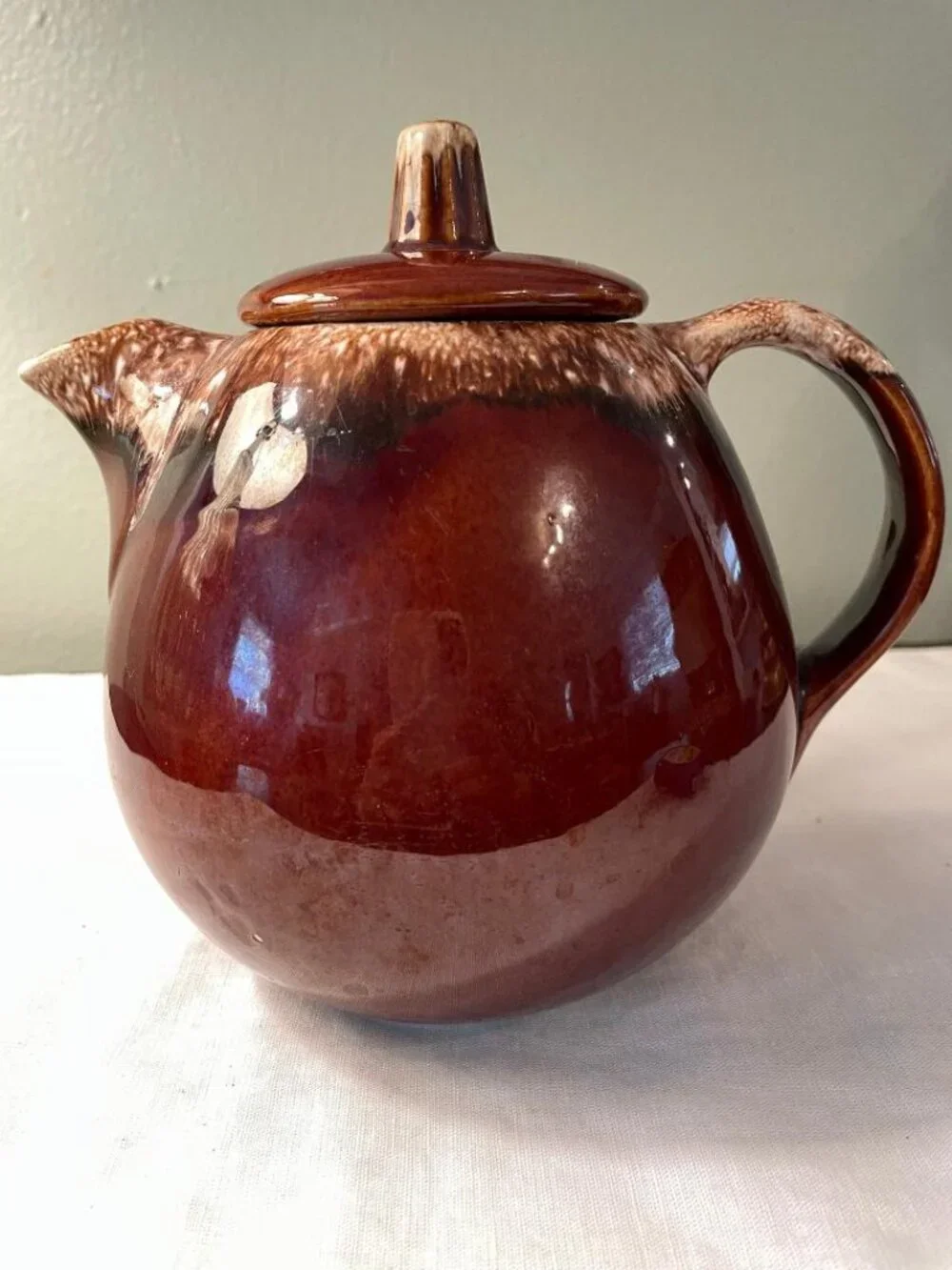 Vintage Hull Pottery Brown Drip Glaze Teapot Oven Proof Tea Pot with Lid USA